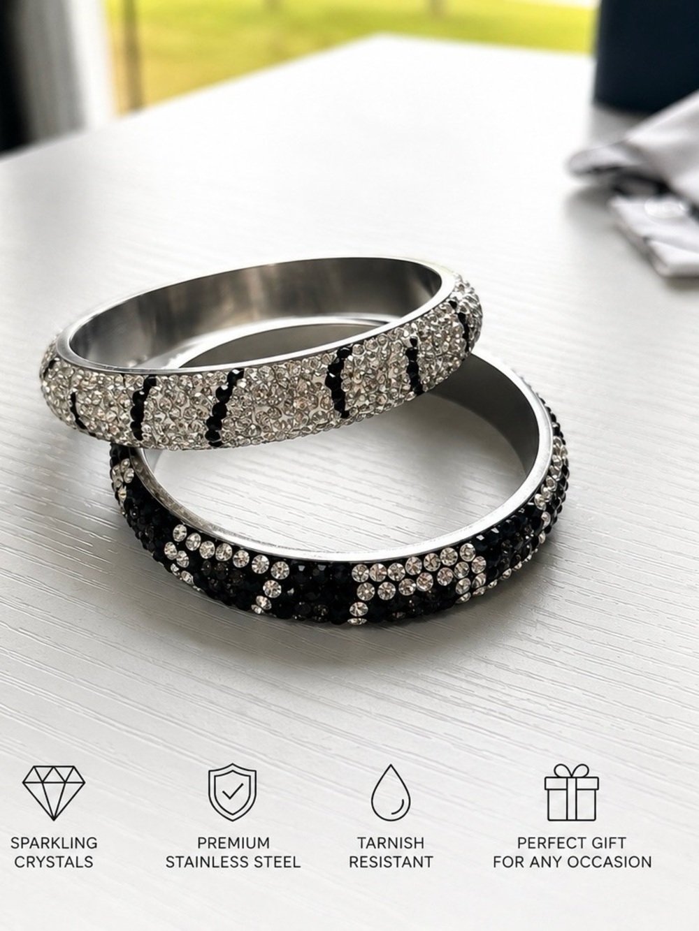 Park Lane Crystal Pavé Black and Silver Bangle Bracelet Set